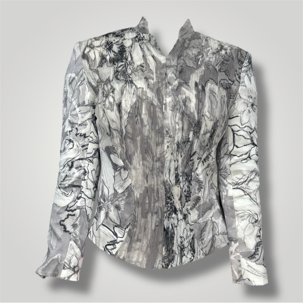 Carlos Miele Grey Silk Floral Print Jacket